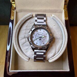 Vintage Fossil Blue Diver Watch Date Silver AM-3092, 39mm